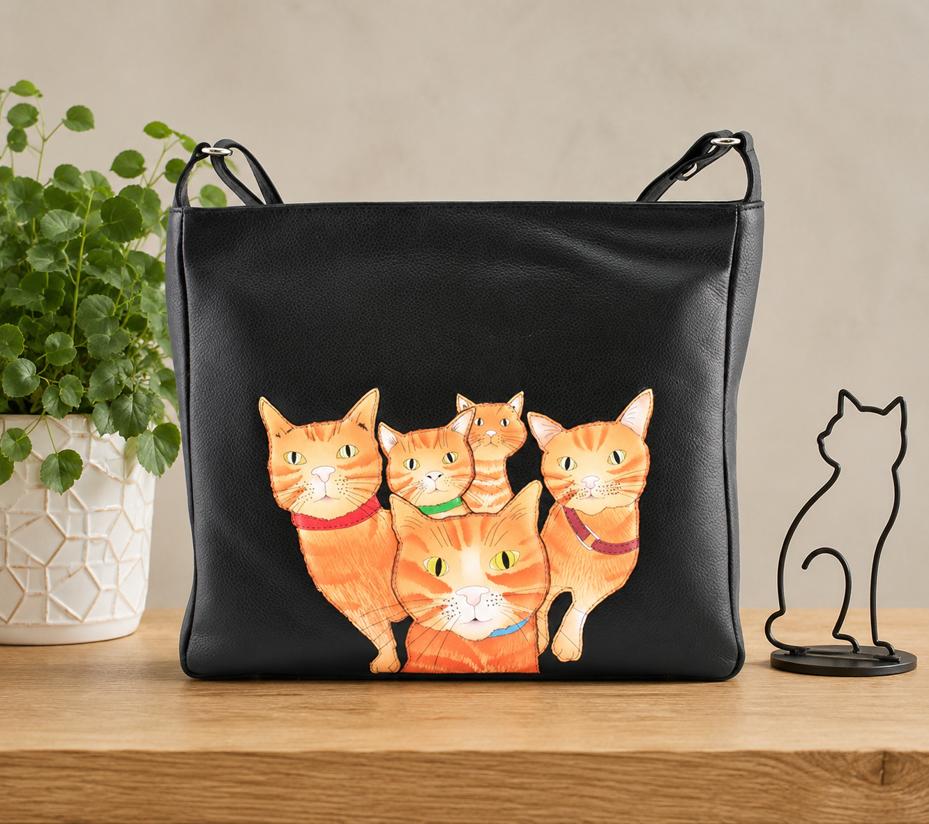 Mala Leather Kitty Crew Ginger Cat Large Crossbody Shoulder Bag with Dust Bag