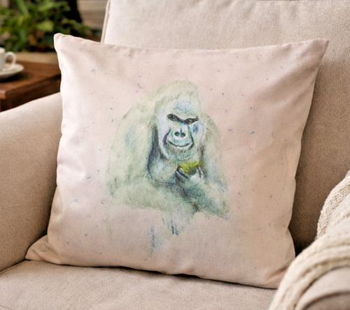 Black Ginger x Kat Jackson Gorilla Cushion Cover - 40x40cm Velvet Art Print