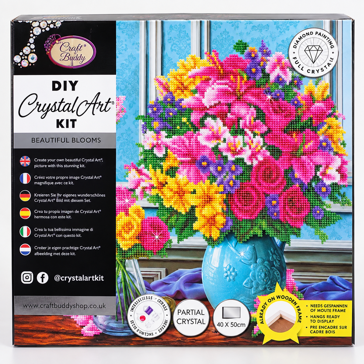 Beautiful Blooms Crystal Art Canvas Kit | 40 x 50cm | Craft Buddy