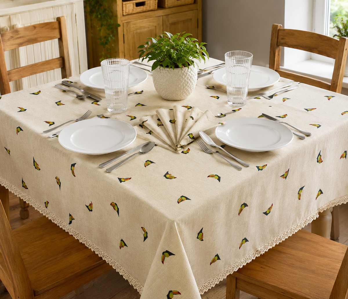 Black Ginger Kat Jackson Toucan Rectangular Tablecloth 180x140cm with 4 Cloth Napkins