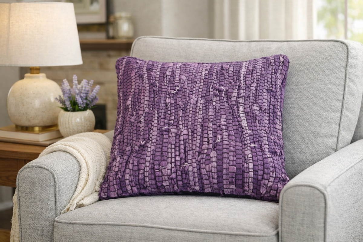 Shared Earth Purple Recycled Leather Cushion Cover 40 x 40cm