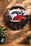 Vintage Retro Metal Bottle Cap Wall Clock - Camper Peace Van