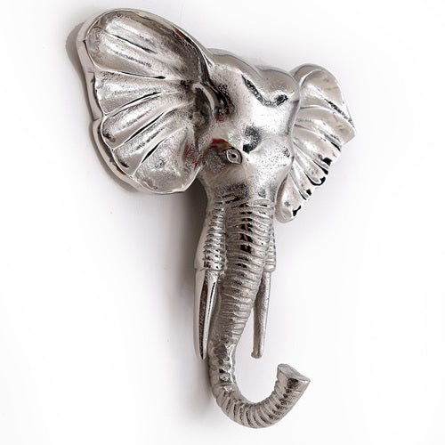 Sil Interiors Aluminium Elephant Head Wall Hook Silver 3D Metal Decoration