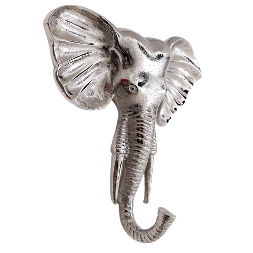 Sil Interiors Aluminium Elephant Head Wall Hook Silver 3D Metal Decoration