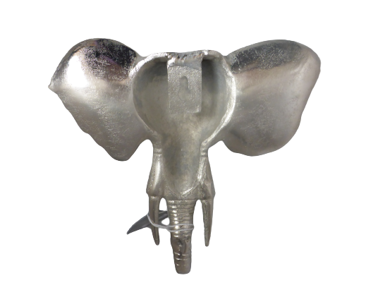 Sil Interiors Aluminium Elephant Head Wall Hook Silver 3D Metal Decoration