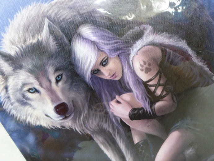 Anne Stokes Wolf Protector Canvas Box Frame Wall Art 19 x 25cm | Spirit of Equinox