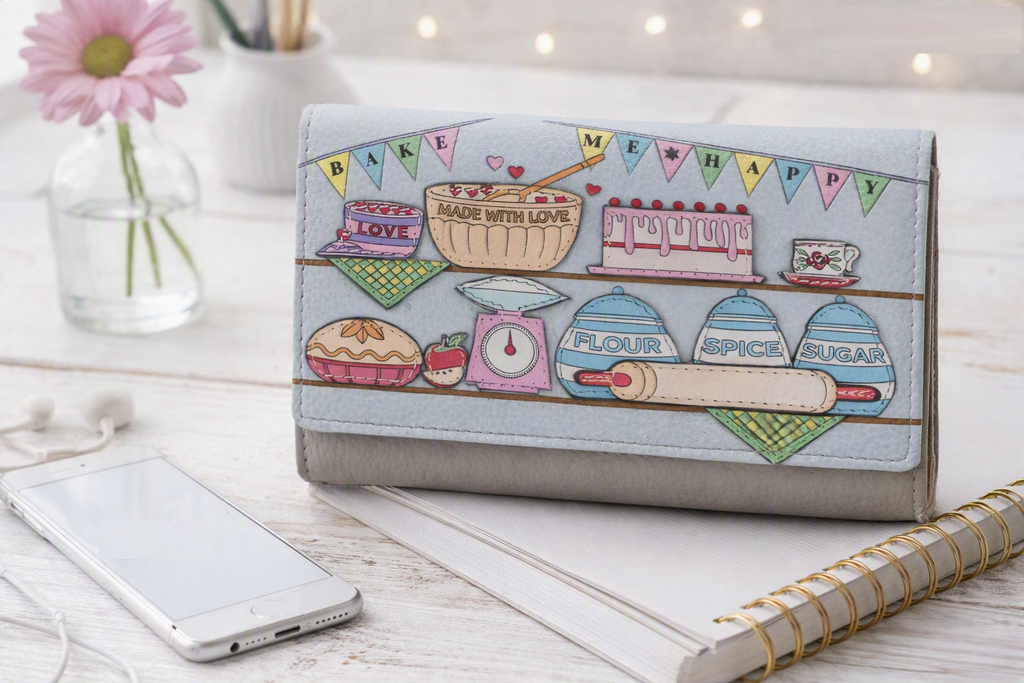 Mala Leather Bake Me Happy Large Tri-Fold Purse with Dust Bag