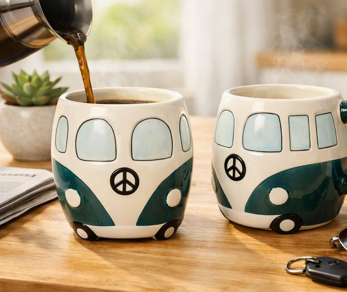 Something Different Retro Peace Bus Campervan Ceramic Mug | Dark Green