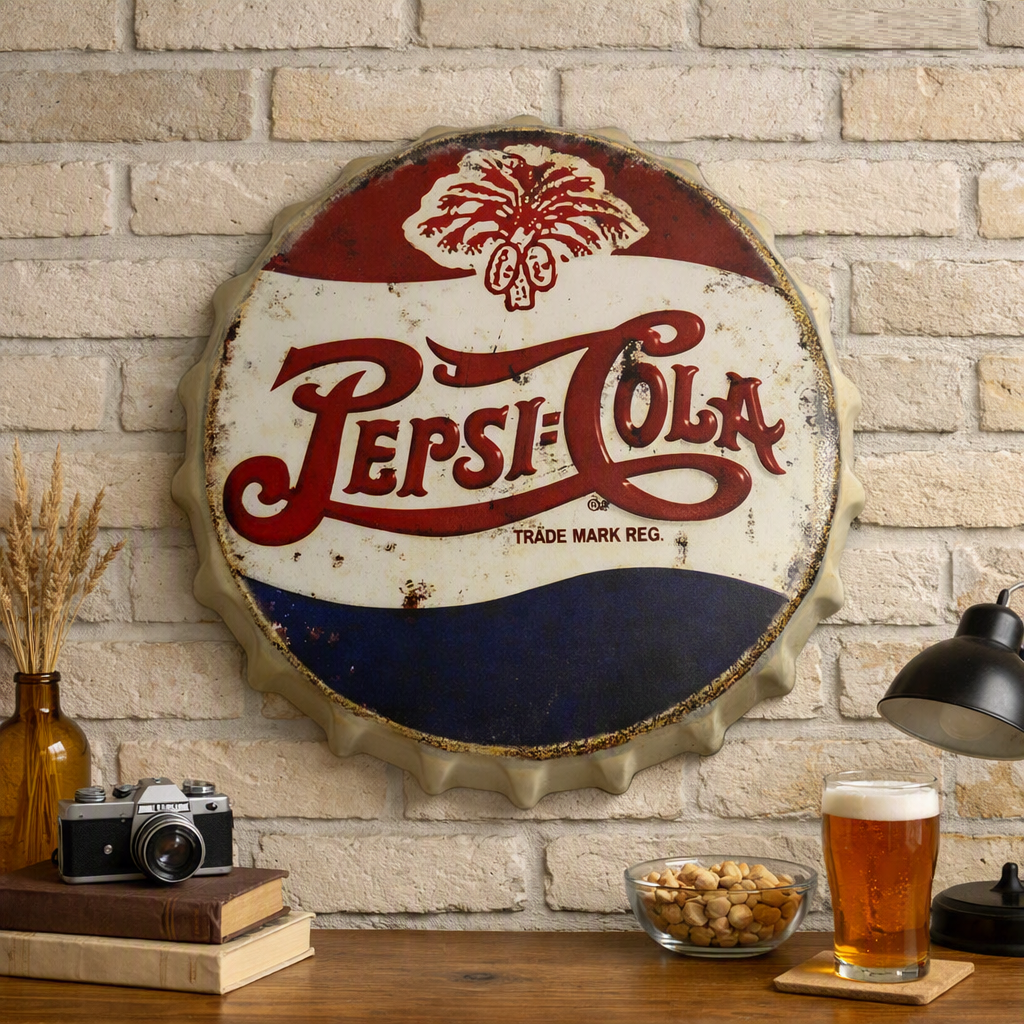 Vintage Retro Pepsi Bottle Cap Metal Wall Sign