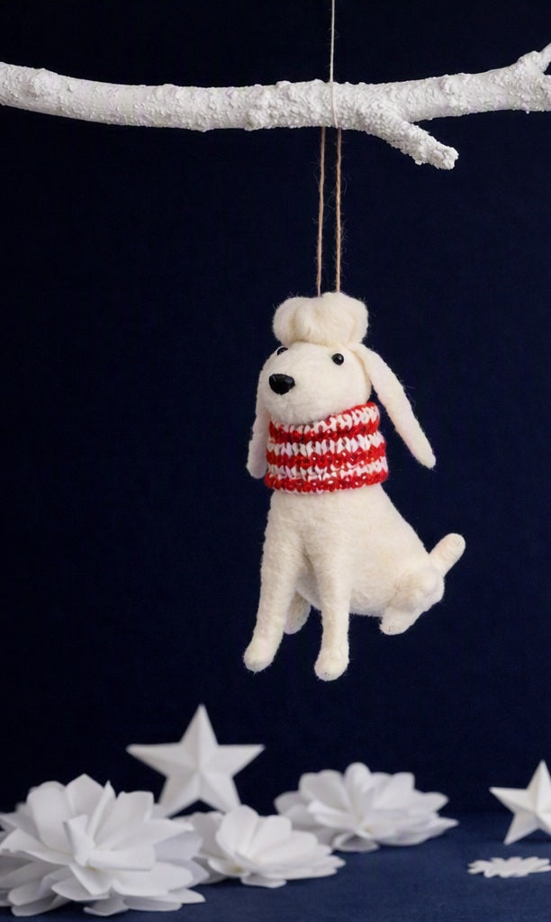 Sass & Belle Poodle Dog with Scarf Felt Hanging Christmas Tree Decoration