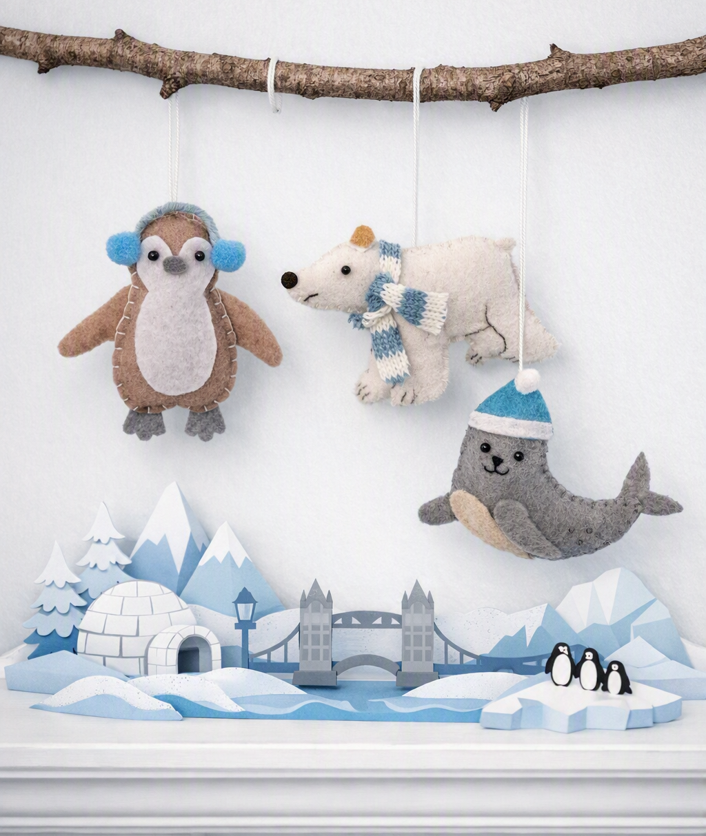 Sass & Belle Arctic Animals Felt Hanging Christmas Decorations Set of 3