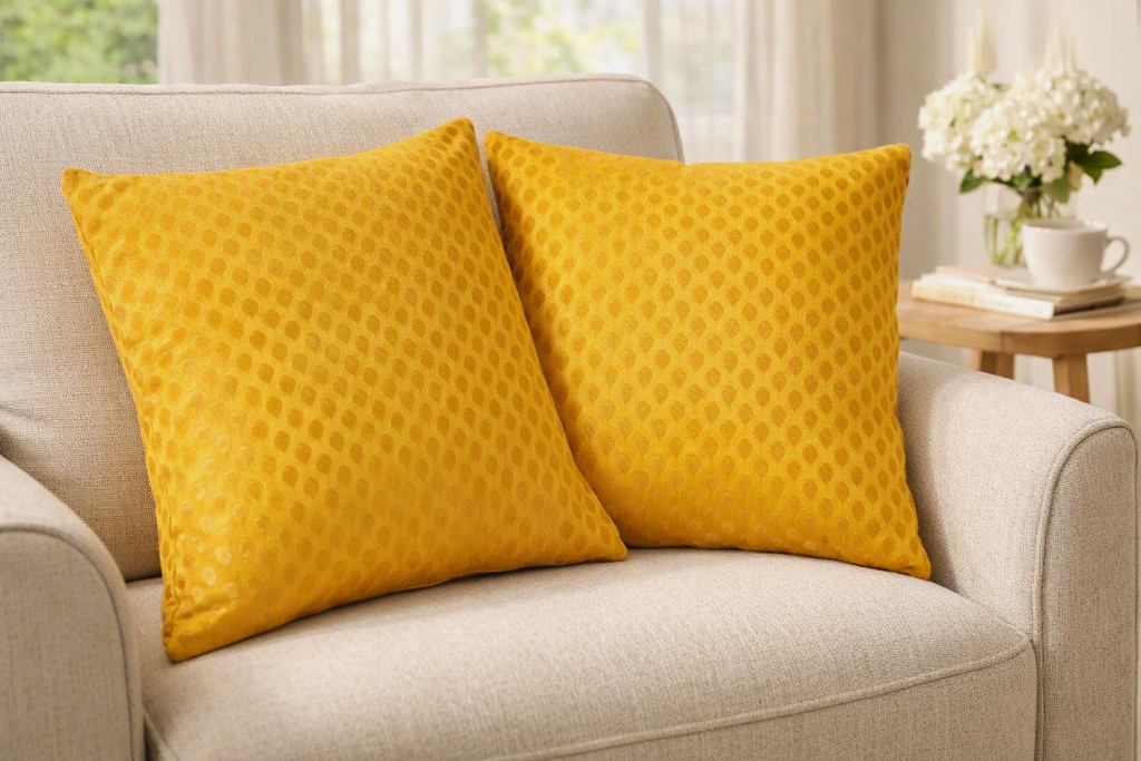 Shared Earth Brocade Cushion Cover Yellow Set of 2 40x40cm - Preloved