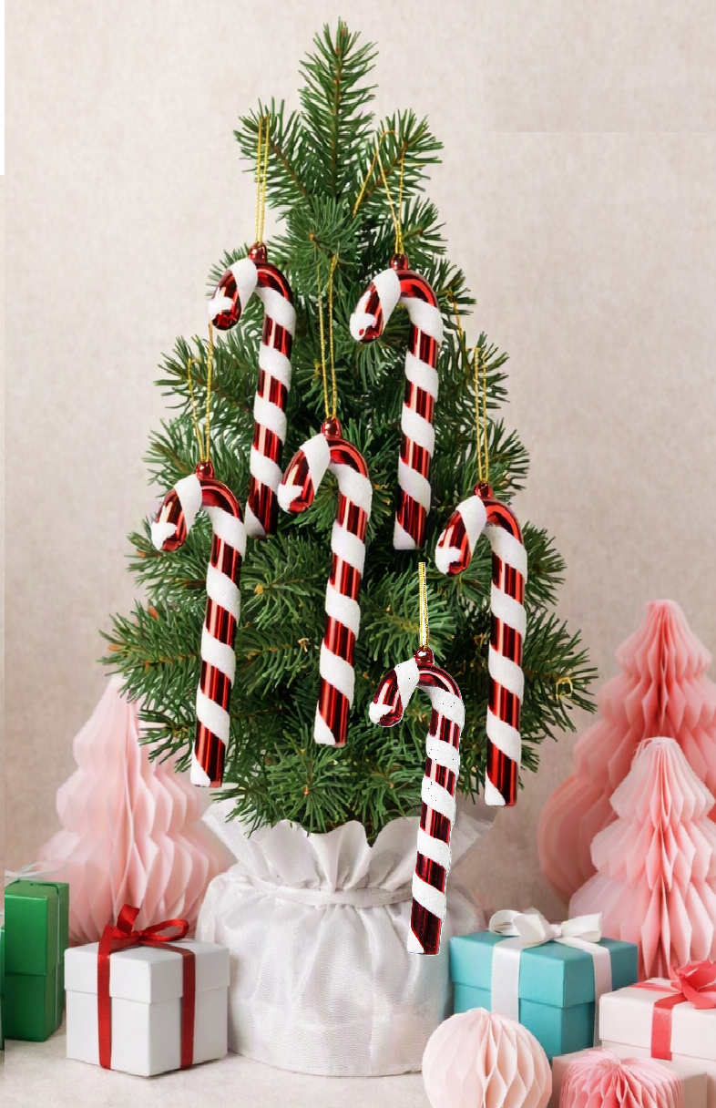 Sass & Belle Glass Candy Cane Christmas Tree Decorations - Set of 6