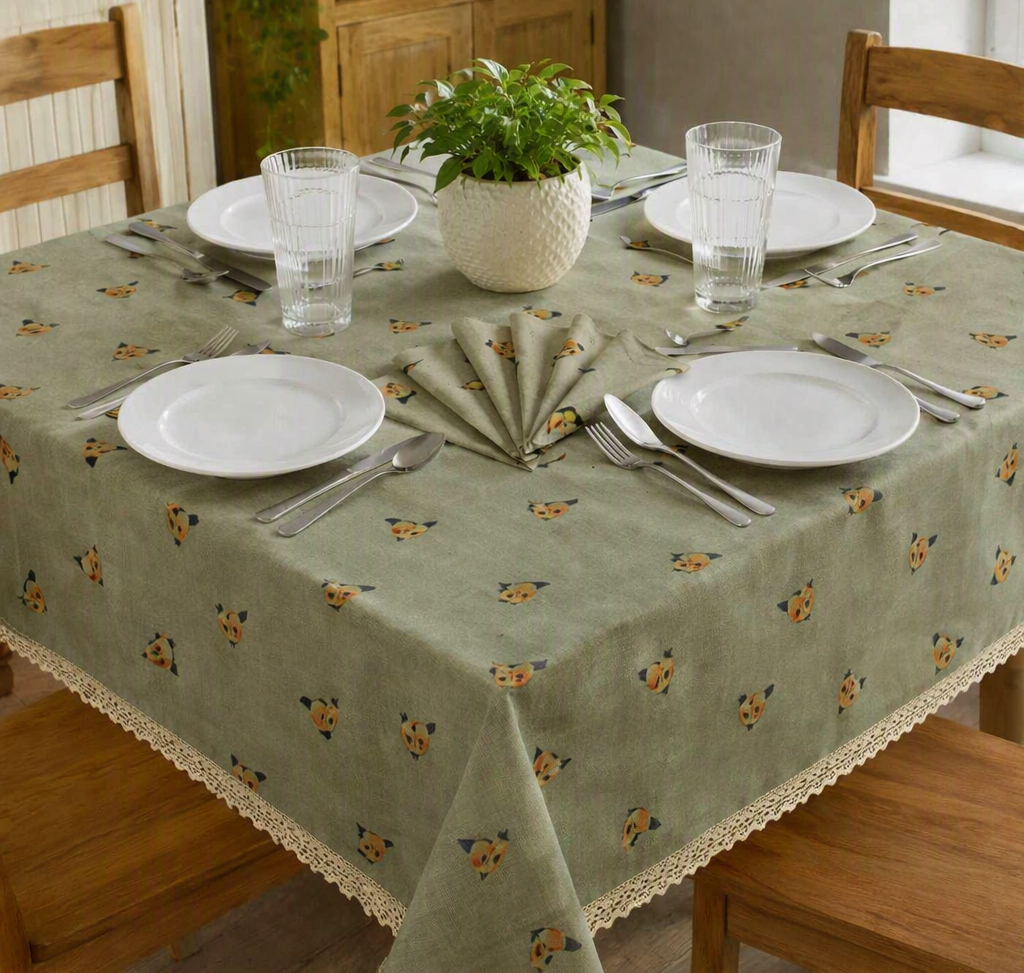 Black Ginger Red Panda Rectangular Tablecloth 180x140cm with 4 Cloth Napkins