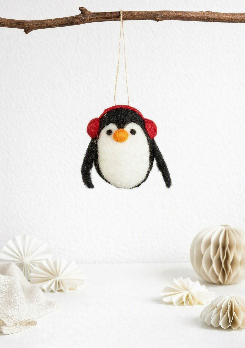 Sass & Belle Penguin with Earmuffs Felt Hanging Christmas Tree Decoration