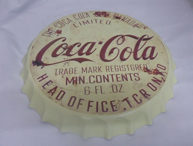 Vintage Retro Wall Display Sign Metal Bottle Top - Coca Cola Cream - 40cm