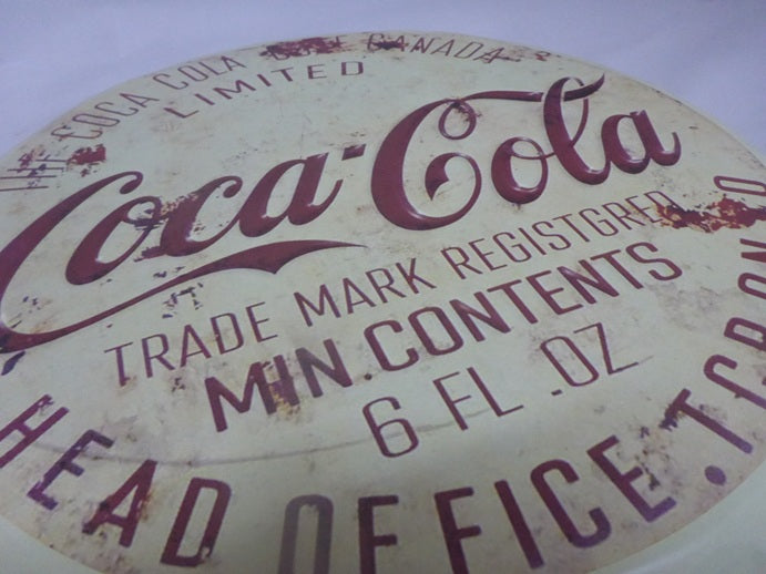 Vintage Retro Wall Display Sign Metal Bottle Top - Coca Cola Cream - 40cm