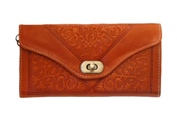 Berber Leather Large Tri-Fold Wristlet Clutch Purse - Handmade Moroccan Leather