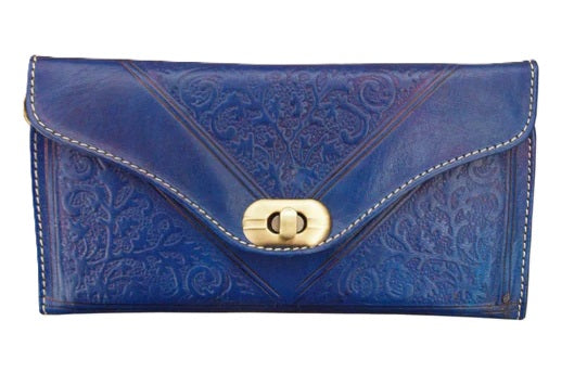 Berber Leather Large Tri-Fold Wristlet Clutch Purse - Handmade Moroccan Leather