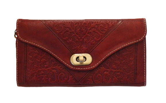 Berber Leather Large Tri-Fold Wristlet Clutch Purse - Handmade Moroccan Leather