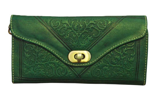 Berber Leather Large Tri-Fold Wristlet Clutch Purse - Handmade Moroccan Leather