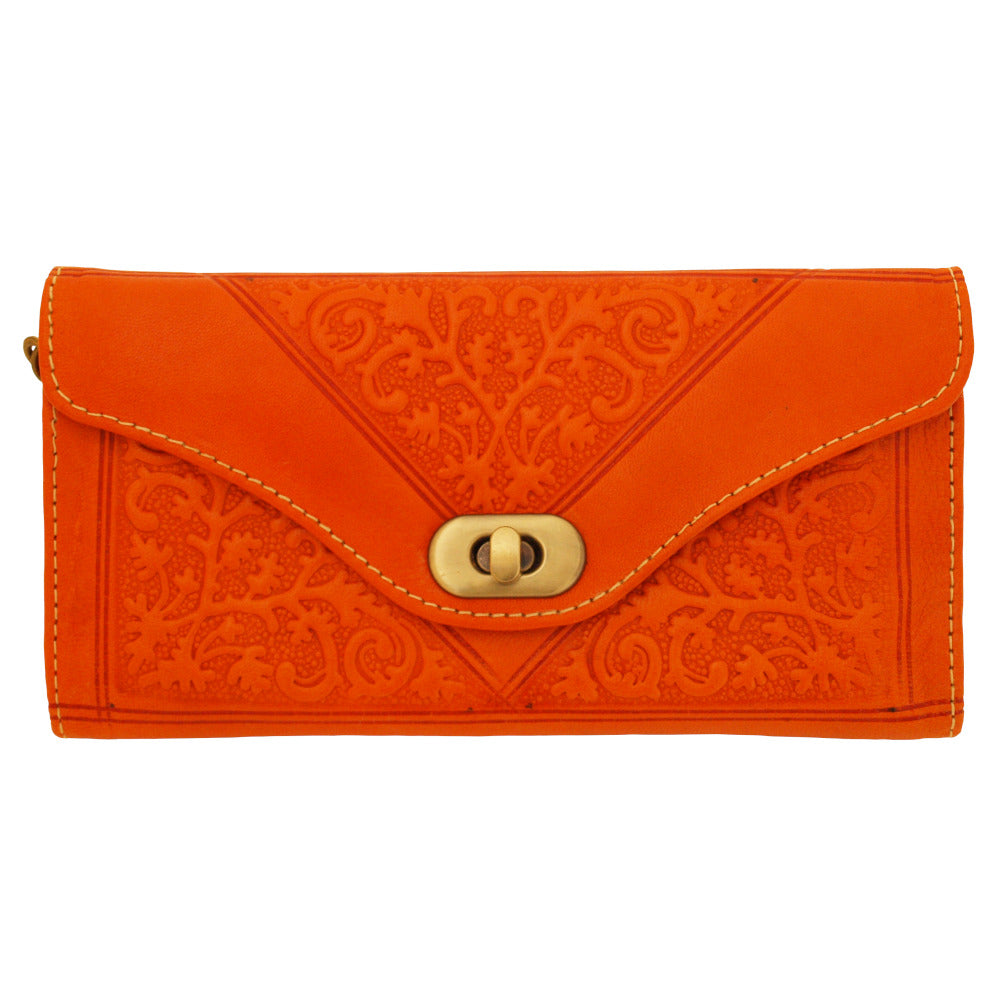 Berber Leather Large Tri-Fold Wristlet Clutch Purse - Handmade Moroccan Leather