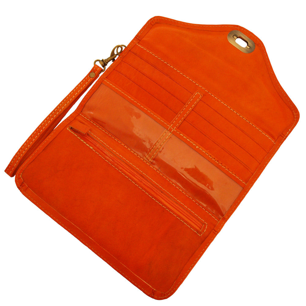 Berber Leather Large Tri-Fold Wristlet Clutch Purse - Handmade Moroccan Leather