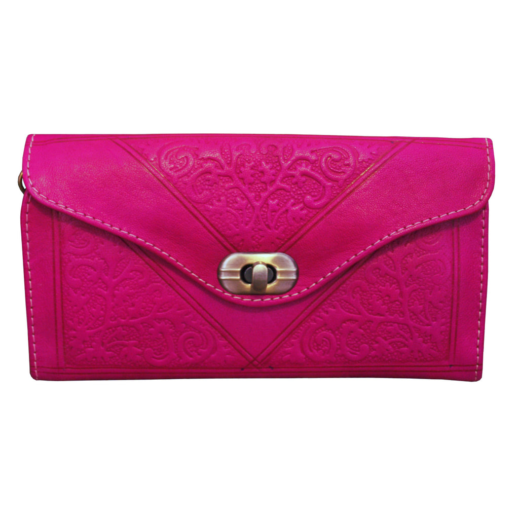Berber Leather Large Tri-Fold Wristlet Clutch Purse - Handmade Moroccan Leather