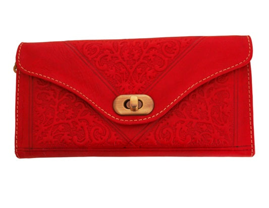 Berber Leather Large Tri-Fold Wristlet Clutch Purse - Handmade Moroccan Leather