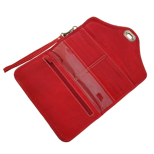 Berber Leather Large Tri-Fold Wristlet Clutch Purse - Handmade Moroccan Leather