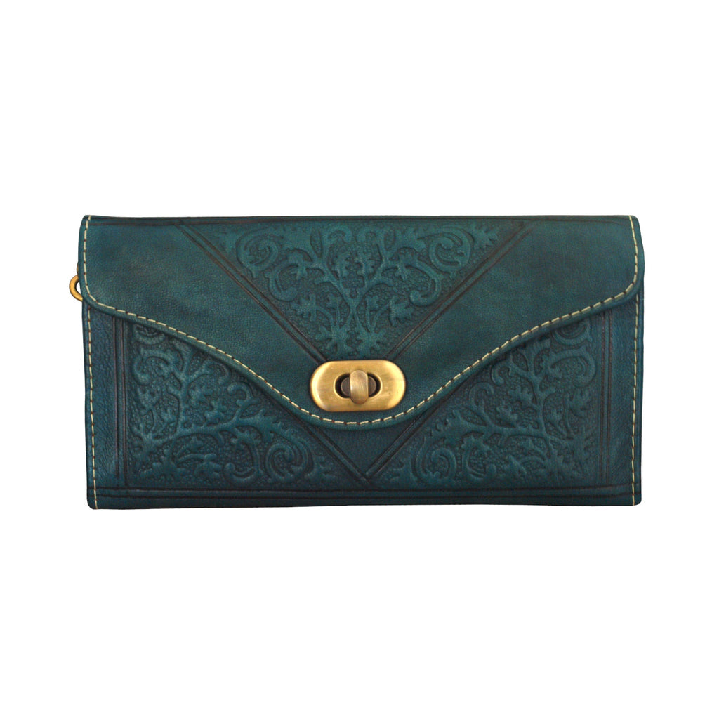 Berber Leather Large Tri-Fold Wristlet Clutch Purse - Handmade Moroccan Leather