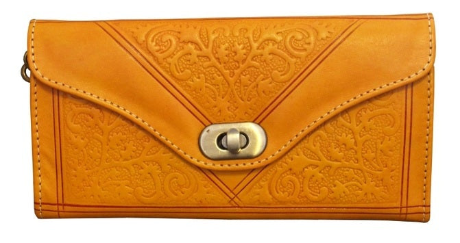 Berber Leather Large Tri-Fold Wristlet Clutch Purse - Handmade Moroccan Leather