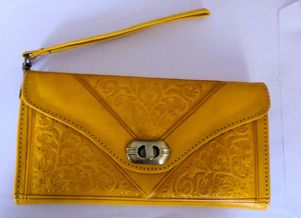 Berber Leather Large Tri-Fold Wristlet Clutch Purse - Handmade Moroccan Leather