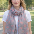 Black Ginger Aprica Grey Scarf with Pink Hearts