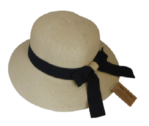 Black Ginger Foldable Wide Brim Sun Hat Natural with Black Bow & Travel Bag