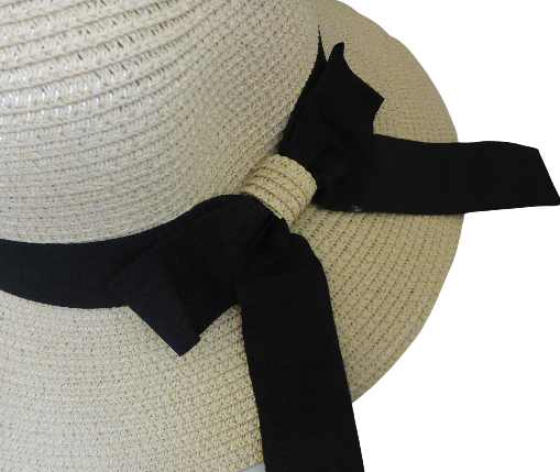Black Ginger Foldable Wide Brim Sun Hat Natural with Black Bow & Travel Bag