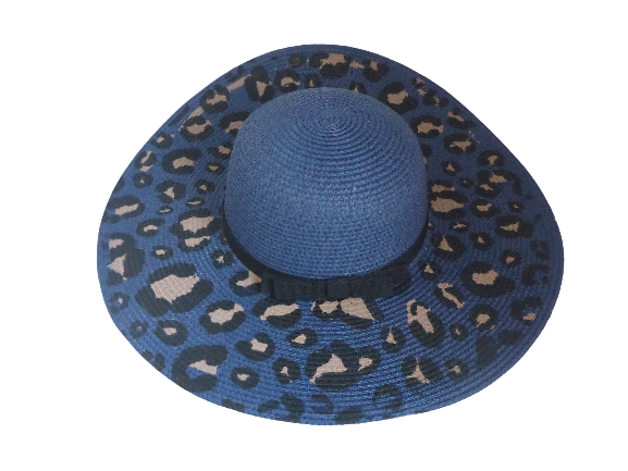 Black Ginger Foldable Wide Brim Sun Hat Animal Print Blue & Brown with Travel Bag
