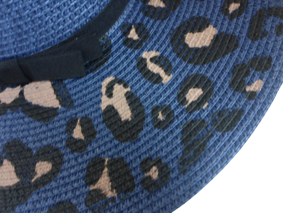 Black Ginger Foldable Wide Brim Sun Hat Animal Print Blue & Brown with Travel Bag