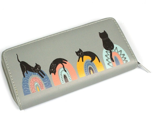 Black Ginger Cat on a Rainbow Large Zip Purse
