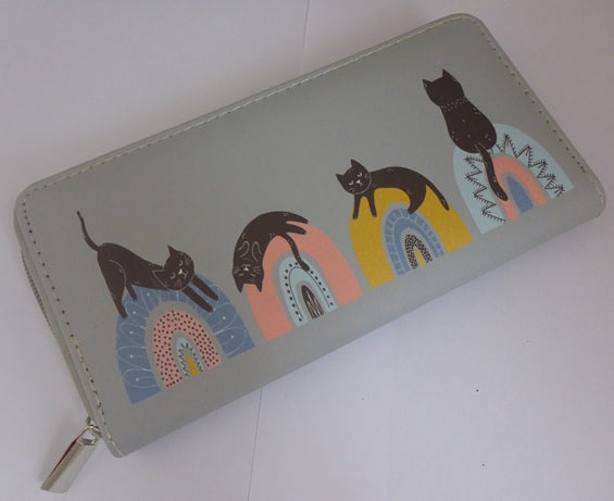 Black Ginger Cat on a Rainbow Large Zip Purse