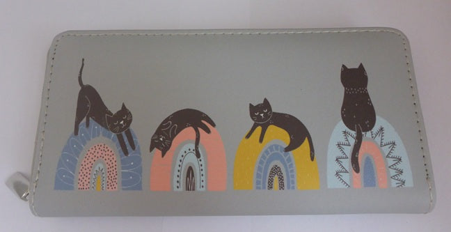 Black Ginger Cat on a Rainbow Large Zip Purse