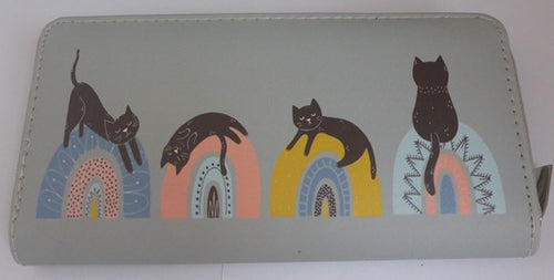 Black Ginger Cat on a Rainbow Large Zip Purse