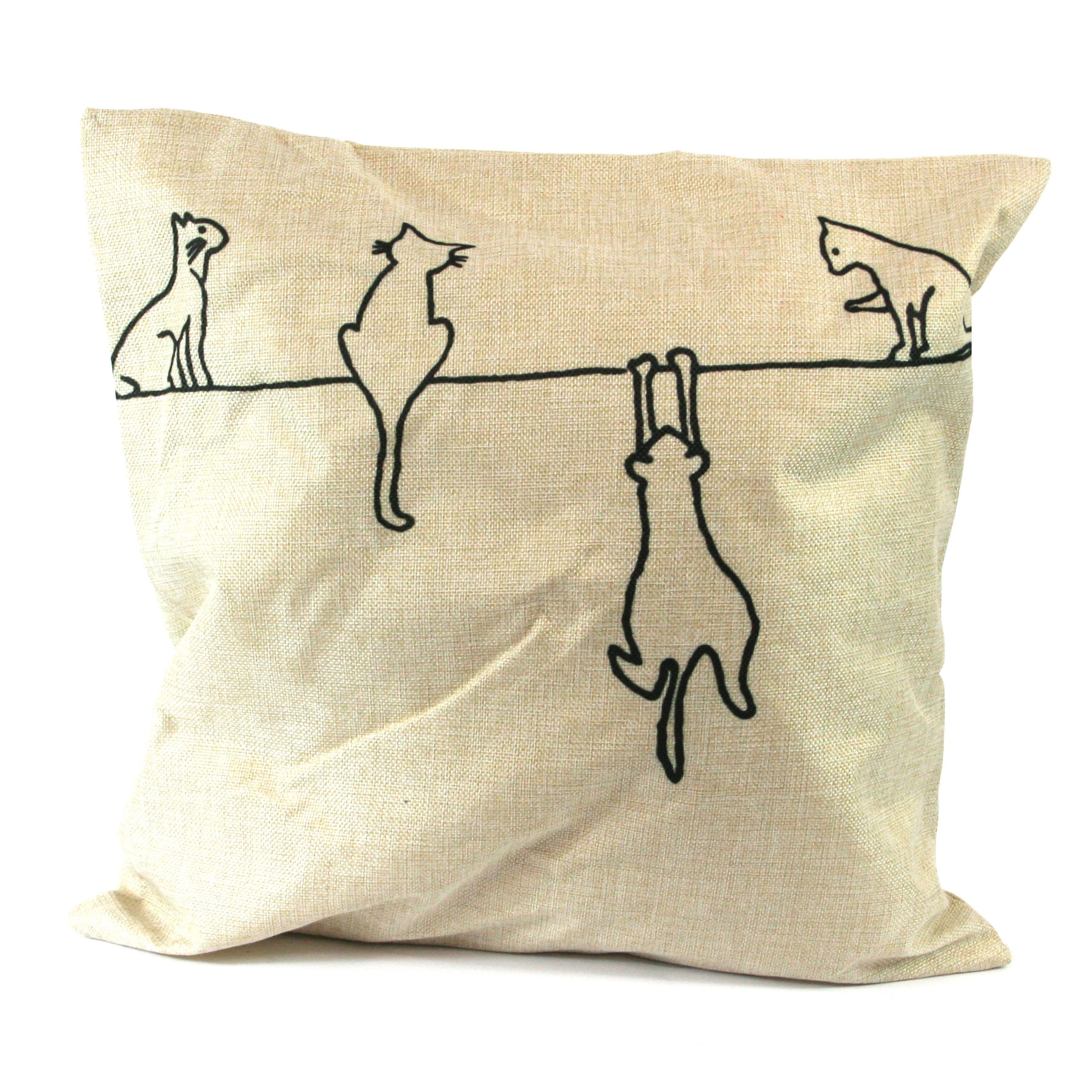 Black Ginger Cats on a Line Cushion Cover 43 x 43cm