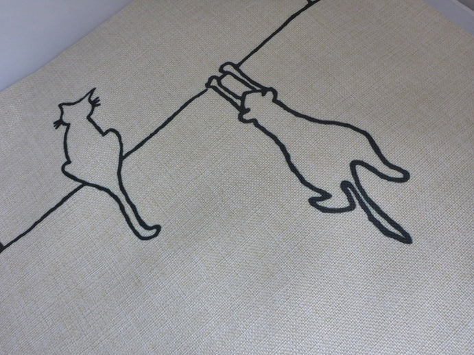 Black Ginger Cats on a Line Cushion Cover 43 x 43cm