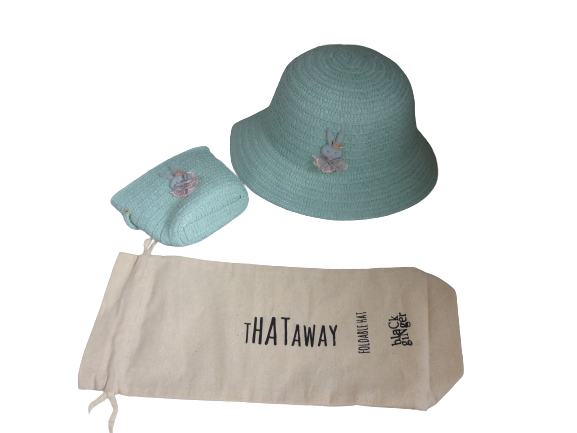 Black Ginger Children's Blue Bunny Foldable Sun Hat and Matching Bag Set