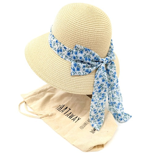 Black Ginger Foldable Sun Hat with Daisy Ribbon Band & Travel Bag Natural