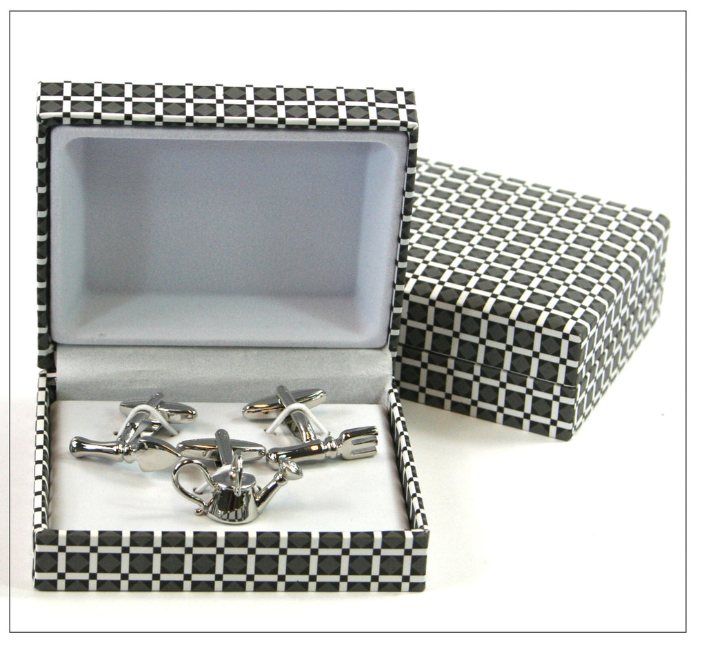 Black Ginger Garden Design Cufflinks 3 Piece Gift Box Set