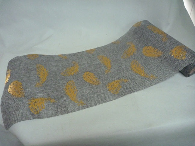 Black Ginger Grey and Gold Feather Table Runner 28 x 270cm