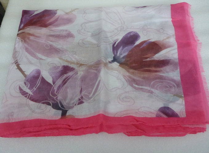 Black Ginger Jadra Magnolia Blossom Pink Floral Scarf
