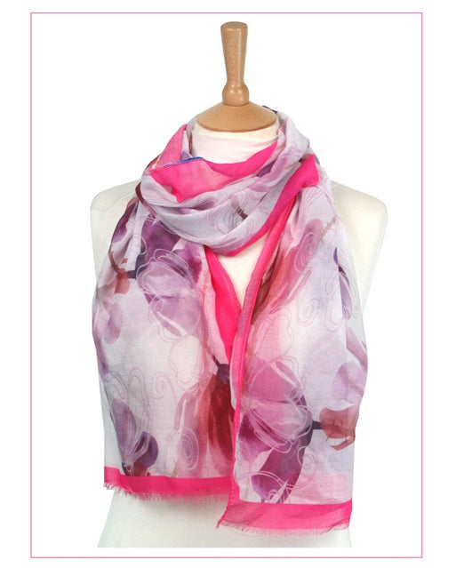 Black Ginger Jadra Magnolia Blossom Pink Floral Scarf